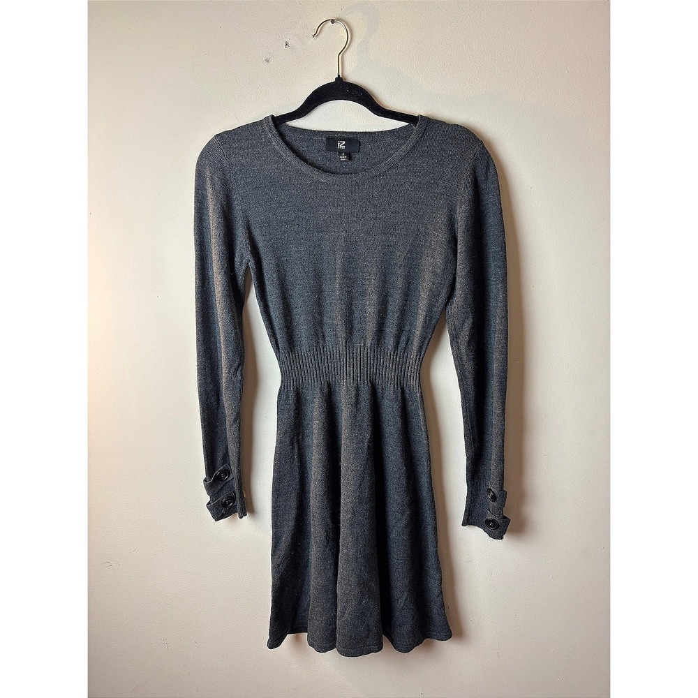 Womens Small Sweater Dress Gray Knit Ribbed Cinch Long Sleeve Warm Comfy Cozy